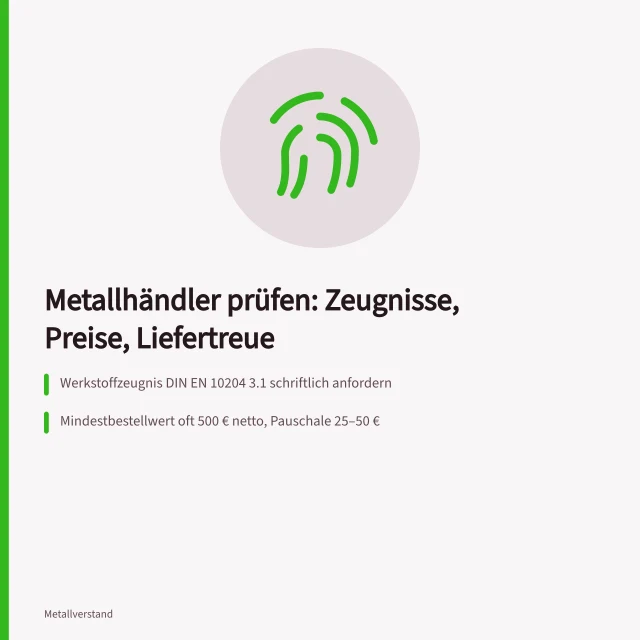 Checkliste zur Auswahl von Metallhändlern mit Zeugnissen und Liefertreue. Checkliste für die Auswahl von Metallhändlern in Deutschland