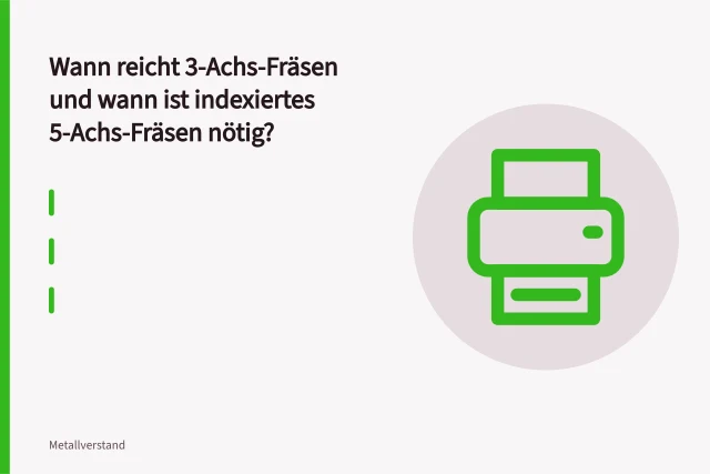 Indexiertes 5-Achs-Fräsen: Schwenktisch positioniert Metallwerkstück, Fräser schneidet Tasche. Wann reicht 3-Achs-Fräsen und wann ist indexiertes 5-Achs-Fräsen nötig?