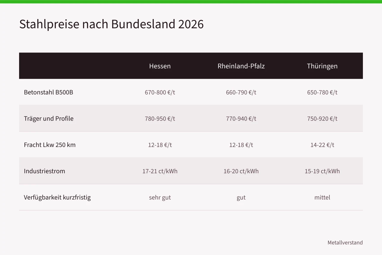 Vergleichstabelle der Stahlpreise in Hessen, Rheinland-Pfalz und Thüringen (Stahlpreise in Hessen, Rheinland-Pfalz und Thüringen, ein regionaler Vergleich)